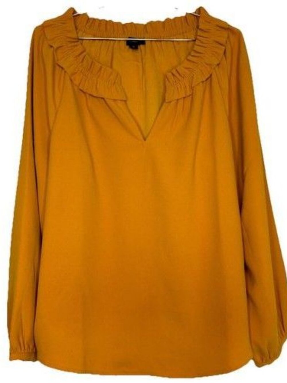 J. Crew Reimagined Mustard Yellow Blouse Size Medium Ruffle Neckline EUC